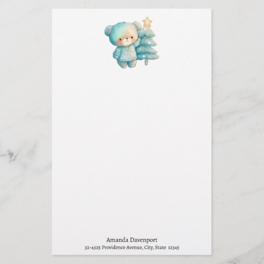 Schattige Beer en kerstboom vakantie Briefpapier (Voorkant)