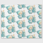 Schattige Beer en kerstboom vakantie Cadeaupapier (Vlak)