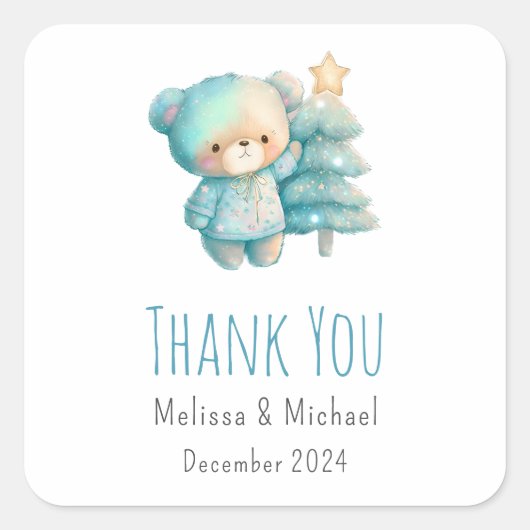 Schattige Beer en kerstboom vakantie Dank u Vierkante Sticker (Voorkant)