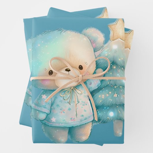 Schattige Beer en kerstboom vakantie Inpakpapier Vel (In situ)