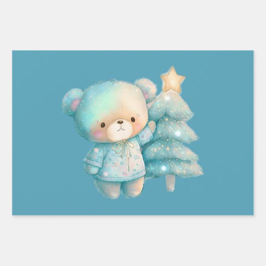 Schattige Beer en kerstboom vakantie Inpakpapier Vel (Voorkant)