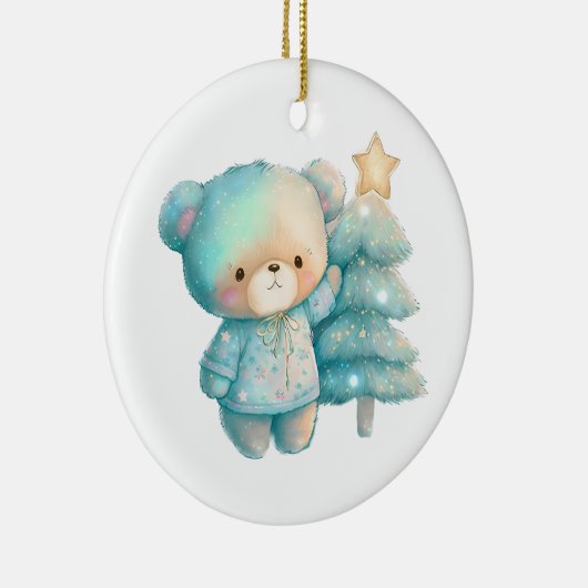 Schattige Beer en kerstboom vakantie Keramisch Ornament (Rechts)
