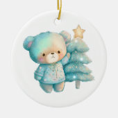 Schattige Beer en kerstboom vakantie Keramisch Ornament (Voorkant)