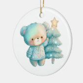 Schattige Beer en kerstboom vakantie Keramisch Ornament (Links)