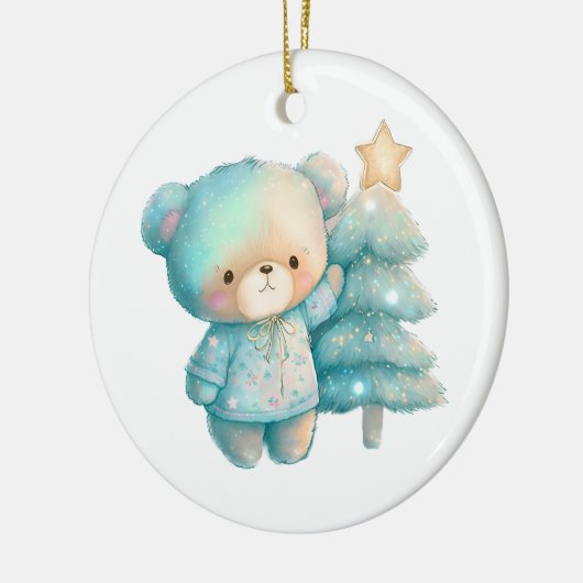 Schattige Beer en kerstboom vakantie Keramisch Ornament (Links)
