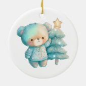 Schattige Beer en kerstboom vakantie Keramisch Ornament (Achterkant)