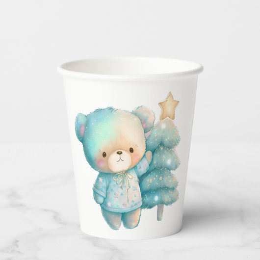 Schattige Beer en kerstboom vakantie Papieren Bekers (Achterkant)