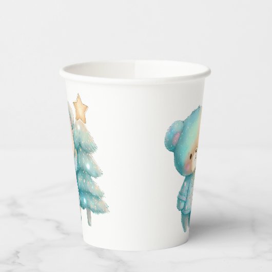 Schattige Beer en kerstboom vakantie Papieren Bekers (Links)