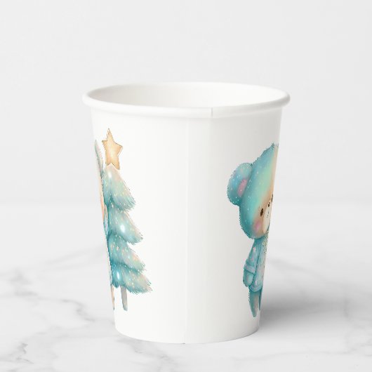 Schattige Beer en kerstboom vakantie Papieren Bekers (Rechts)