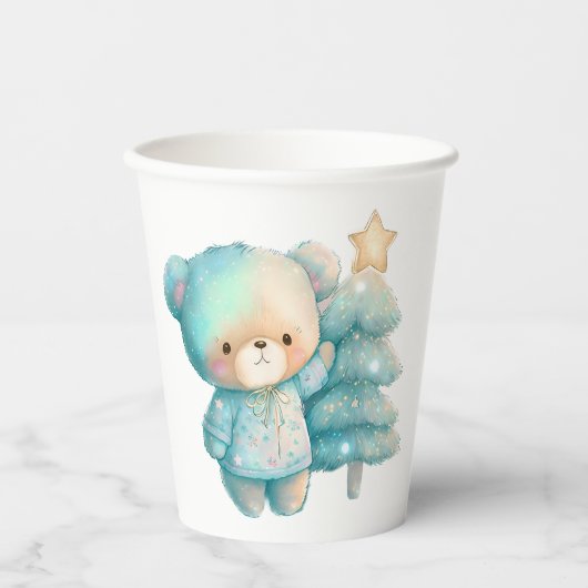 Schattige Beer en kerstboom vakantie Papieren Bekers (Voorkant)