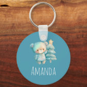 Schattige Beer en kerstboom vakantie Sleutelhanger (Voorkant)