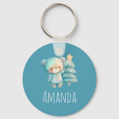 Schattige Beer en kerstboom vakantie Sleutelhanger (Achterkant)