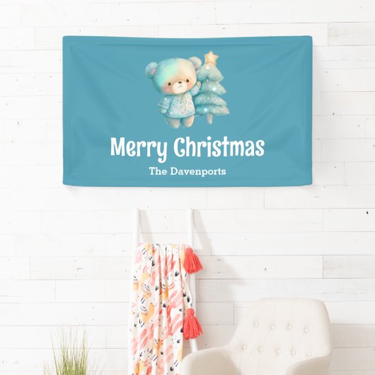 Schattige Beer en kerstboom vakantie Spandoek (Insitu)