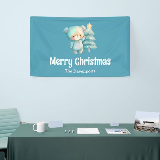 Schattige Beer en kerstboom vakantie Spandoek (Beurs)