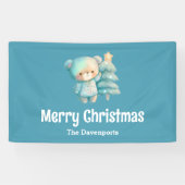 Schattige Beer en kerstboom vakantie Spandoek (Horizontaal)