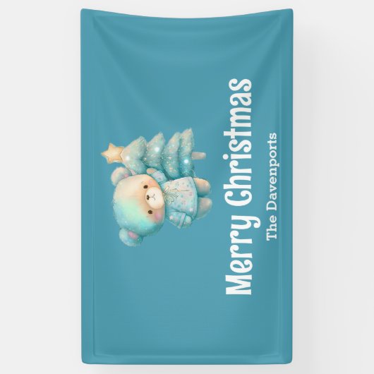 Schattige Beer en kerstboom vakantie Spandoek (Verticaal)
