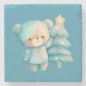 Schattige Beer en kerstboom vakantie Stenen Onderzetter (Voorkant)