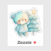 Schattige Beer en kerstboom vakantie Sticker (Vel)