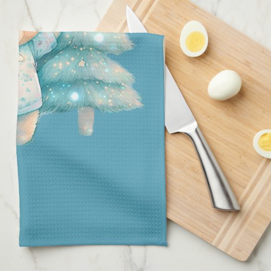 Schattige Beer en kerstboom vakantie Theedoek (Quarter Fold)