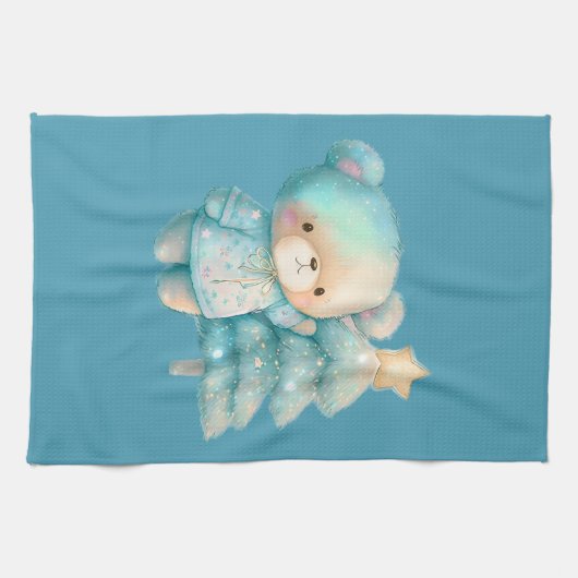 Schattige Beer en kerstboom vakantie Theedoek (Horizontaal)