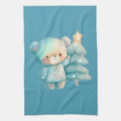 Schattige Beer en kerstboom vakantie Theedoek (Verticaal)