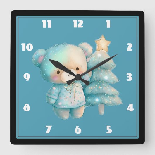 Schattige Beer en kerstboom vakantie Vierkante Klok (Voorkant)