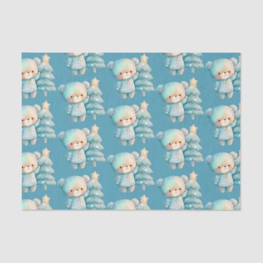 Schattige Beer en kerstboom vakantiepatroon Tissuepapier (Voorkant)