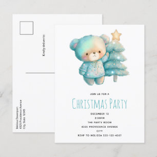 Schattige Beer en Kerstboom Verjaardag Uitnodiging Briefkaart