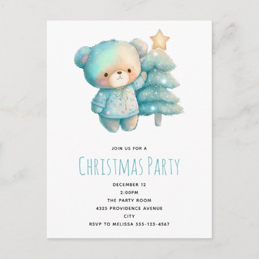 Schattige Beer en Kerstboom Verjaardag Uitnodiging Briefkaart (Voorkant)
