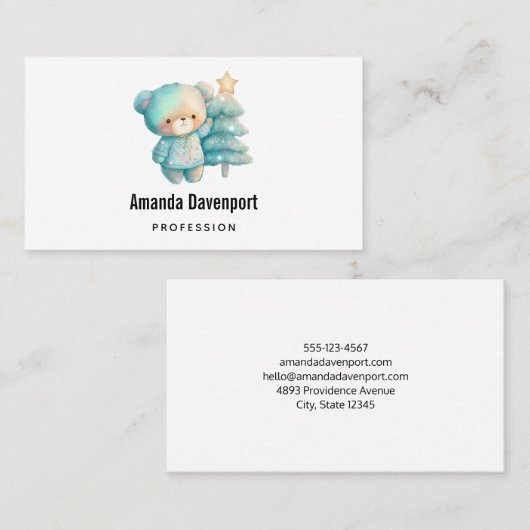 Schattige Beer en kerstboom Visitekaartje (Voorkant / Achterkant)