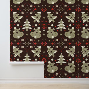 Schattige Beer en kerstboompatroon Behang