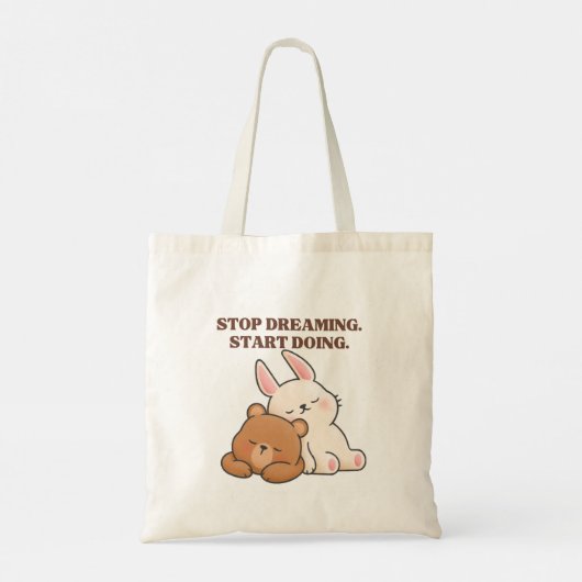 Schattige Beer en Konijn Boho Quote Tas Winkeltas (Achterkant)