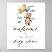 Schattige Beer en Pastel Balloons Baby shower Welk Poster (Voorkant)