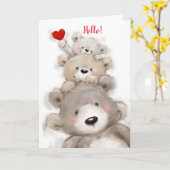 Schattige beer familie gezegde Hallo "! ". Kaart (Gele Bloem)