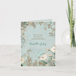 Schattige Beer Foto Bloemen Groene Jongen Geboort Aankondiging