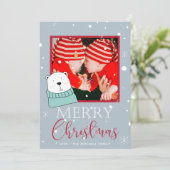 Schattige Beer Foto Kerst Kaart (Staand voorkant)