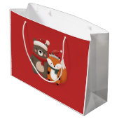 Schattige Beer & Fox kerstcadeauzak Groot Cadeauzakje (Achterkant Gekanteld)
