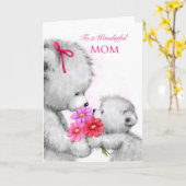 Schattige beer geeft bloemen, Happy Moederdag Kaart (Gele Bloem)