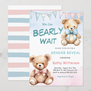 Schattige Beer Gender Reveal Baby shower Invitatio Kaart