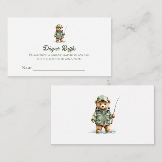 Schattige Beer Gevist Luier Raffle Ticket Informatiekaartje (Voorkant / Achterkant)