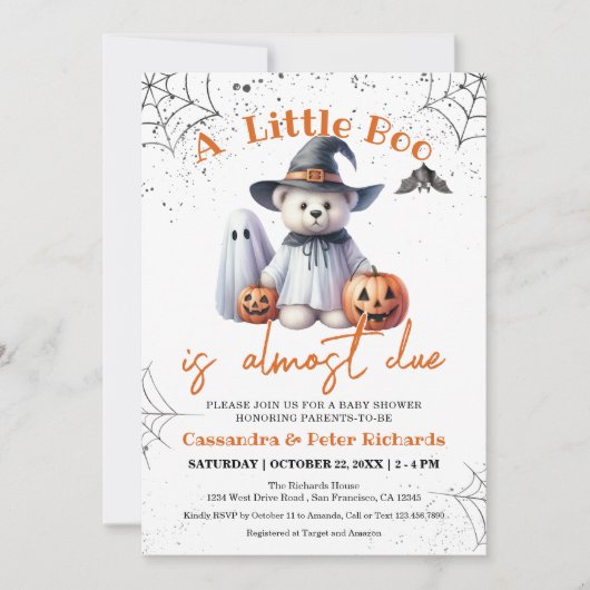 Schattige Beer, Ghost & Pumpkins Little Boo Baby s Kaart (Voorkant)