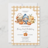Schattige Beer Gingham Pumpkin - Beary Eerste Verj Kaart (Voorkant)