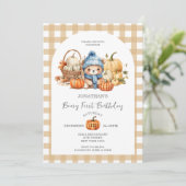Schattige Beer Gingham Pumpkin - Beary Eerste Verj Kaart (Staand voorkant)