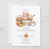 Schattige Beer Gingham Pumpkin Roze Eerste Verjaar Kaart (Voorkant)