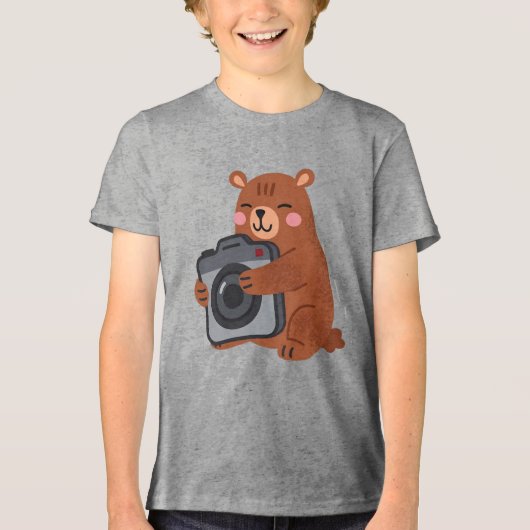 Schattige Beer - Glimlachend Beer met Camera Tri-Blend Shirt (Voorkant)