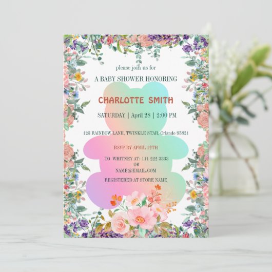 Schattige Beer gradiënt bloemenbloem baby shower Kaart (Staand voorkant)