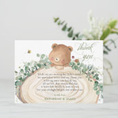 Schattige Beer Groen Genderneutraal Baby shower Bedankkaart (Staand voorkant)