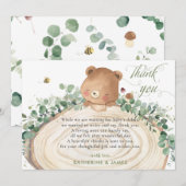 Schattige Beer Groen Genderneutraal Baby shower Bedankkaart (Voorkant / Achterkant)
