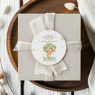 Schattige Beer Groene Ballonnen Baby Shower Bedank Ronde Sticker