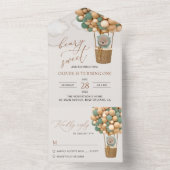 Schattige Beer, Groene Ballonnen, Eerste Verjaarda All In One Uitnodiging (Binnen)